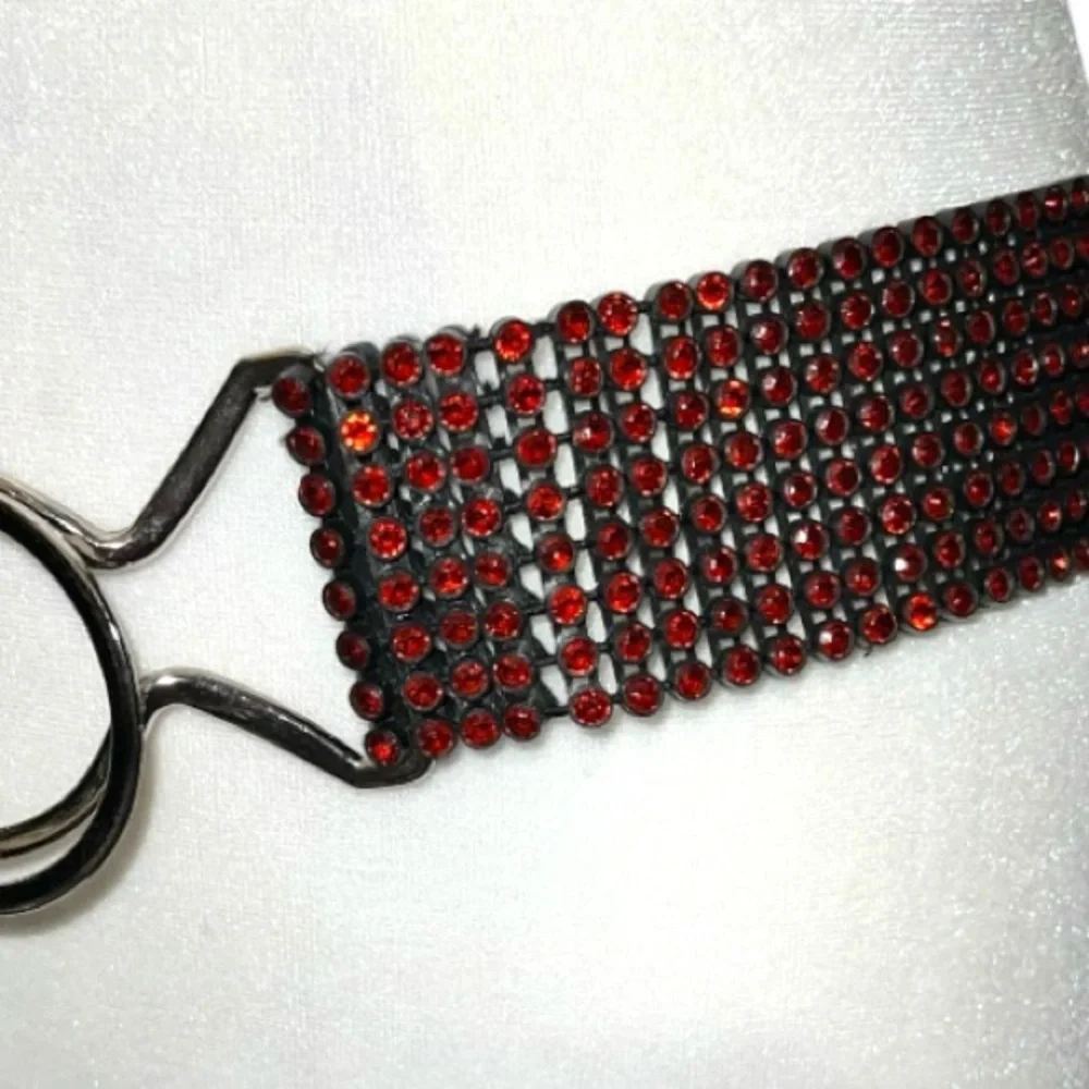 Elegant black with Red rhinestone stretch Women's Belt